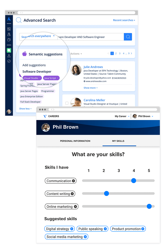 The advanced search page, highlighting semantic suggestions for a new candidate search.