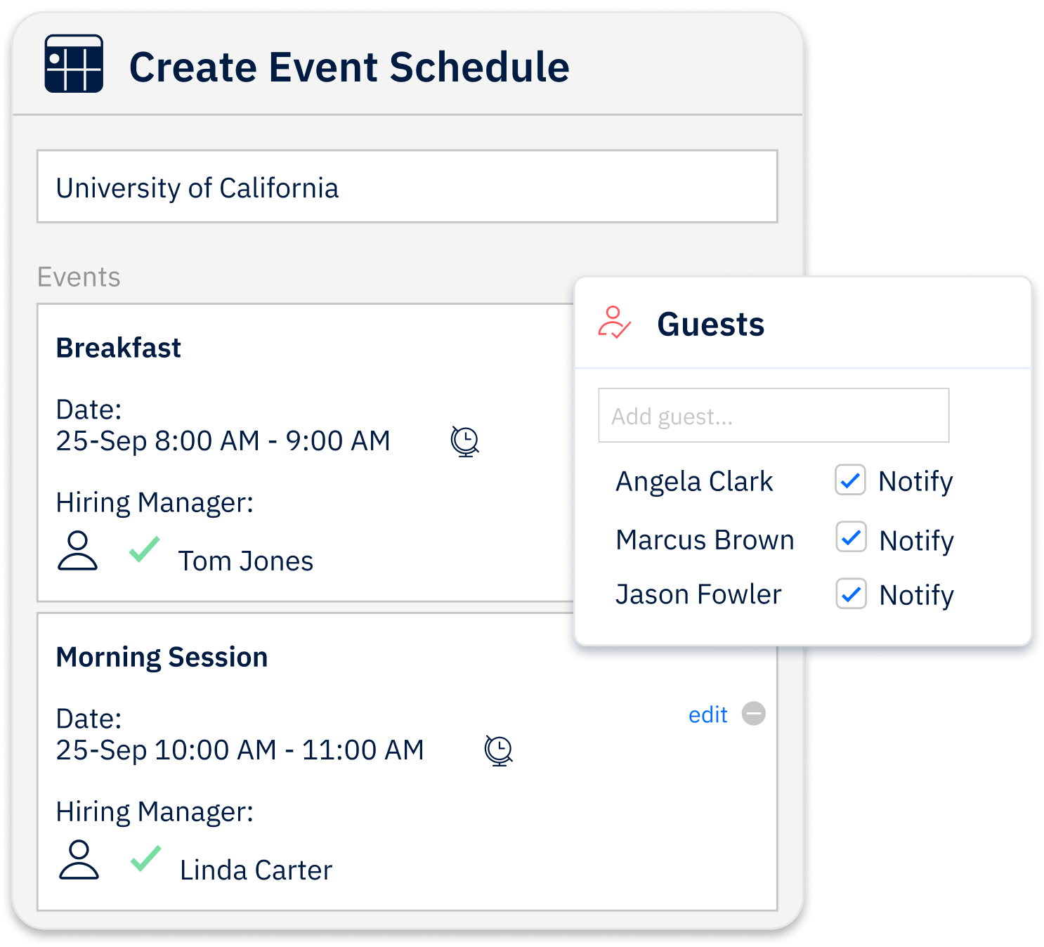 Image showing how to create a group campus interview with several invitees and activities