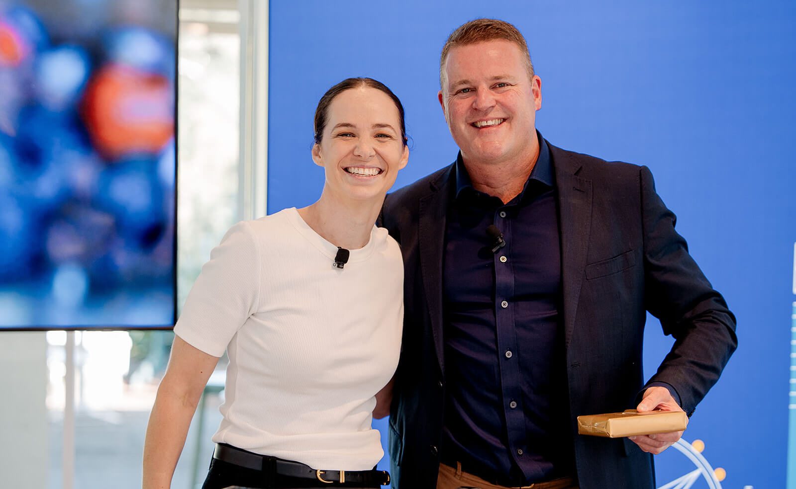 Olympic gold medallist, triple-elite athlete and advocate for workplace equity, Chloe Dalton, alongside Avature’s Adam Walker following her speech at AvatureUpfront.